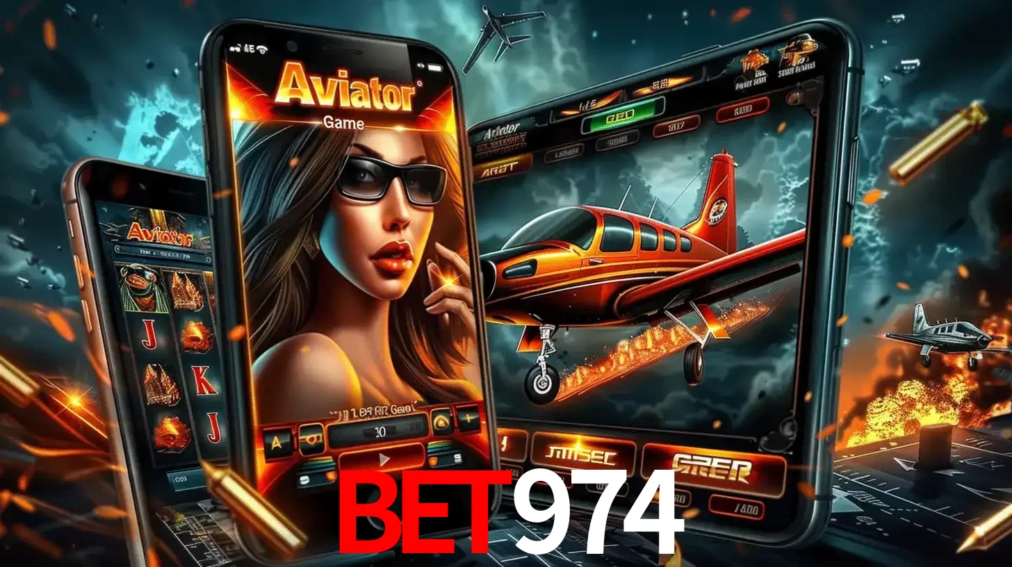 O popular jogo de apostas Aviator exibido em vários celulares e tablets, mostrando a interface emocionante e a ação de voo disponíveis para jogar agora no BET974.